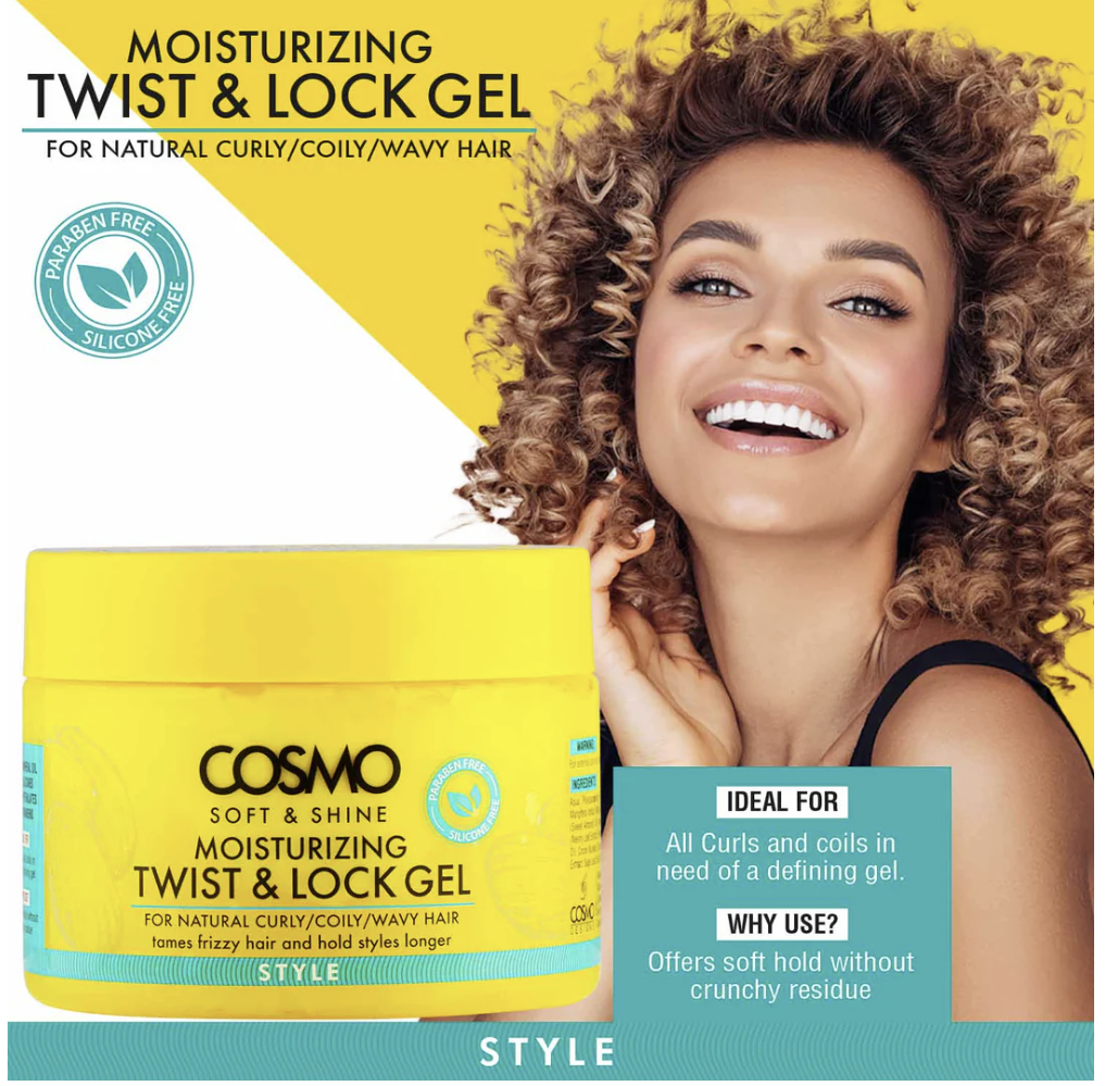 WHOLE SALE (48 PER CARTON)  MOISTURIZING TWIST & LOCK GEL STYLE COSMO SOFT & SHINE- 325GM (ARABIC LABEL / BALIGH) (COSMO SERIES) [COM33102232]